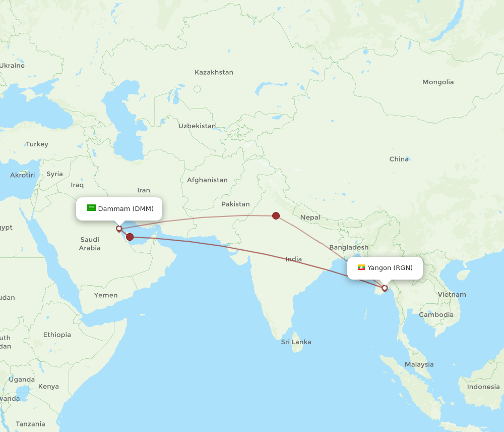 DMM-RGN flight routes