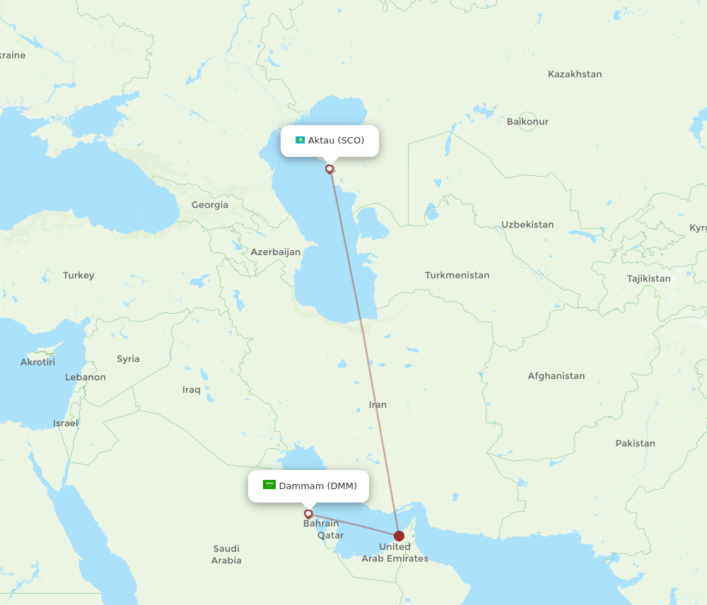 Dammam - Aktau route map and flight paths