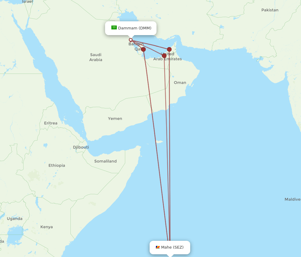 DMM to SEZ flights and routes map