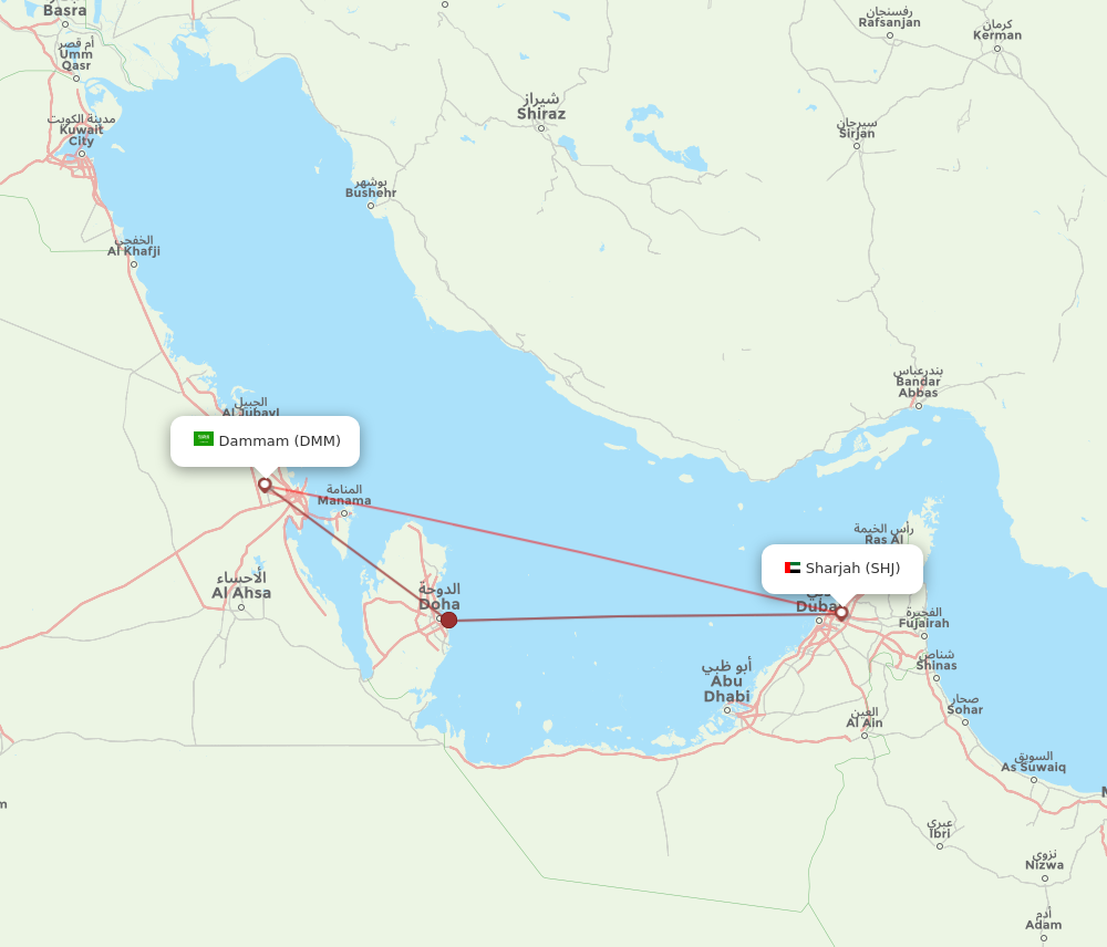 DMM to SHJ flights and routes map