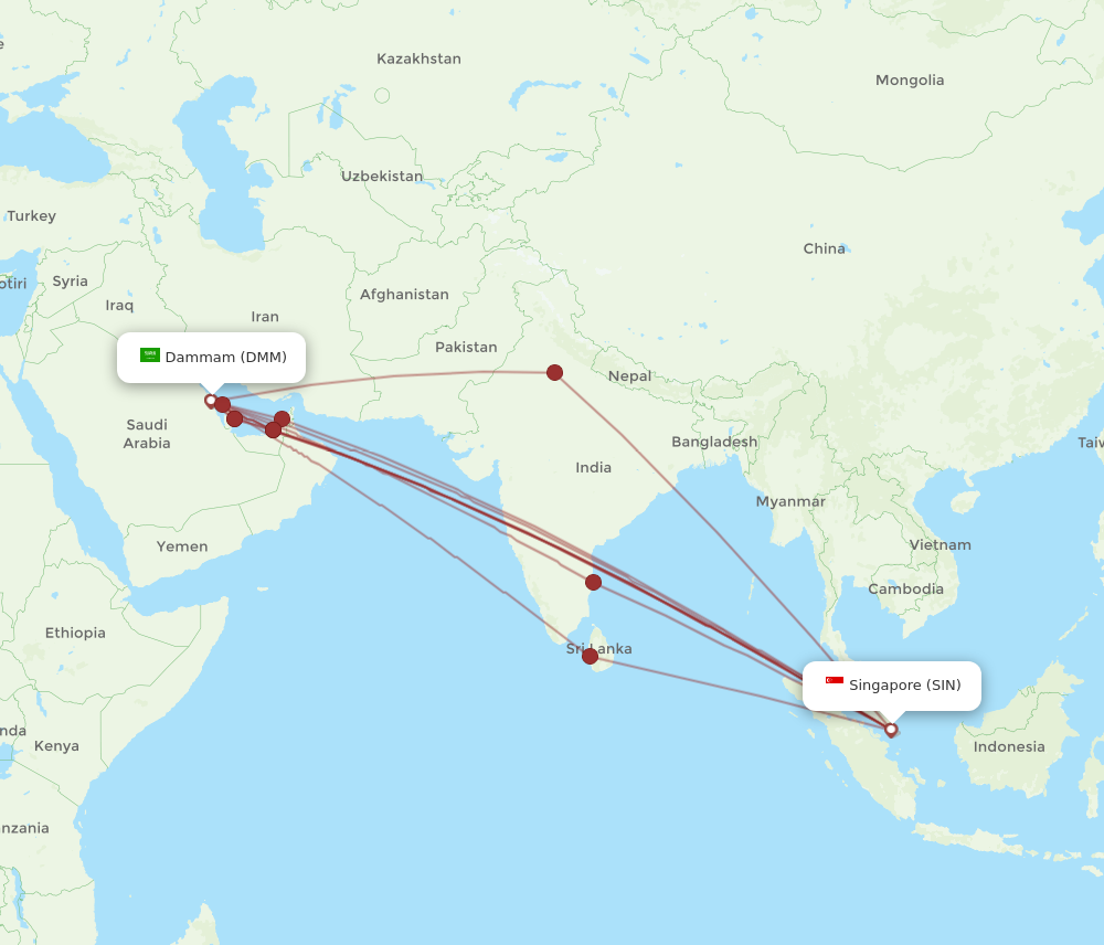 DMM to SIN flights and routes map