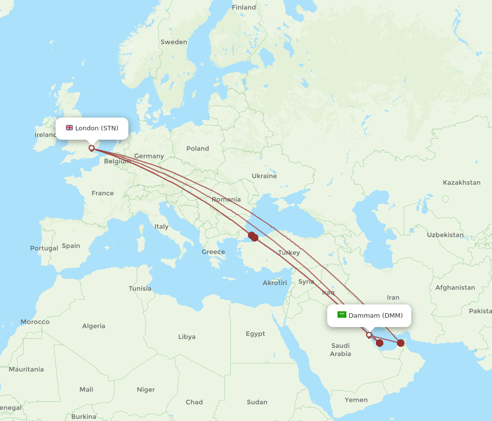 DMM-STN flight routes