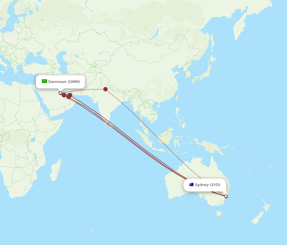 DMM-SYD flight routes