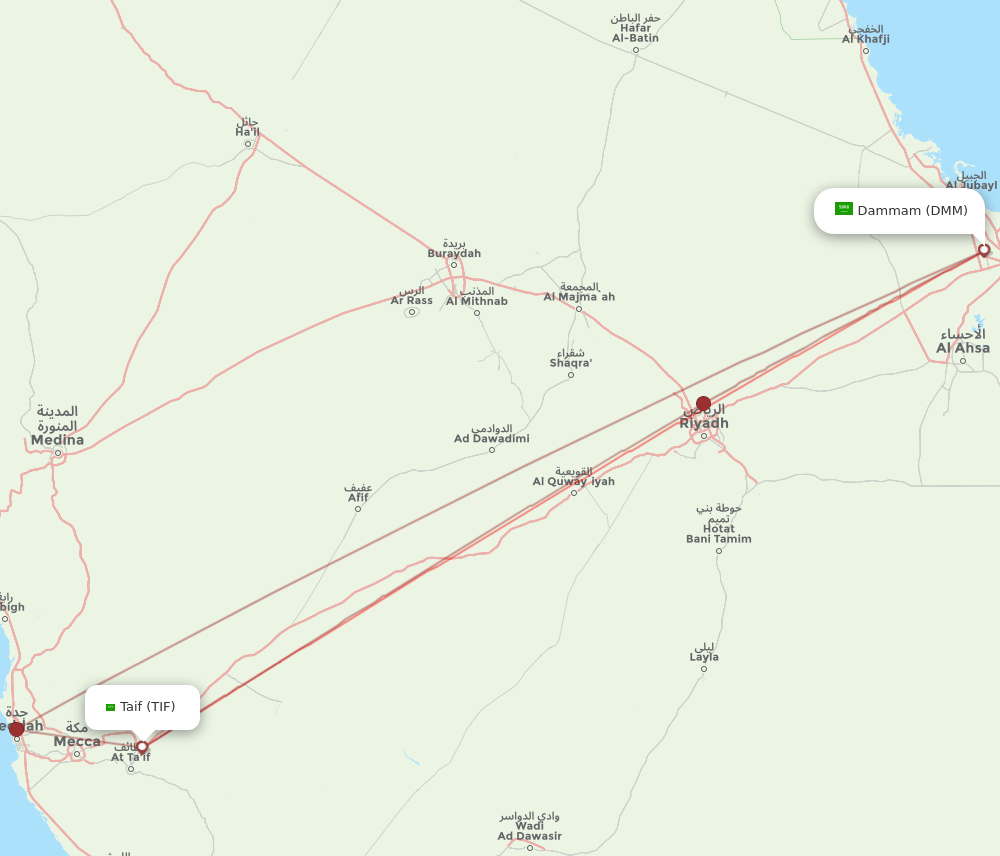 DMM to TIF flights and routes map