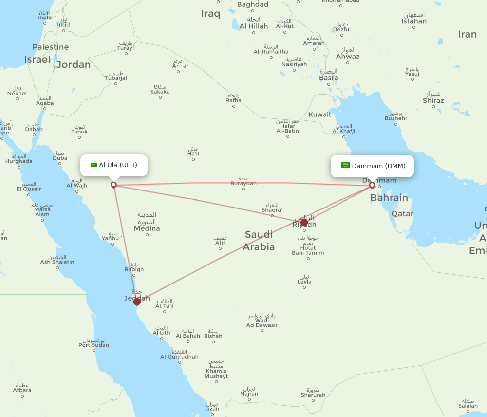 DMM to ULH flights and routes map