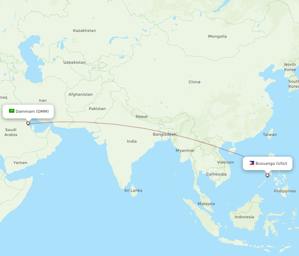 Dammam - Busuanga route map and flight paths