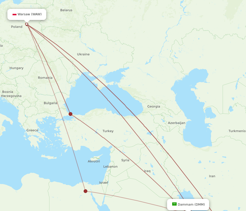 DMM-WAW flight routes