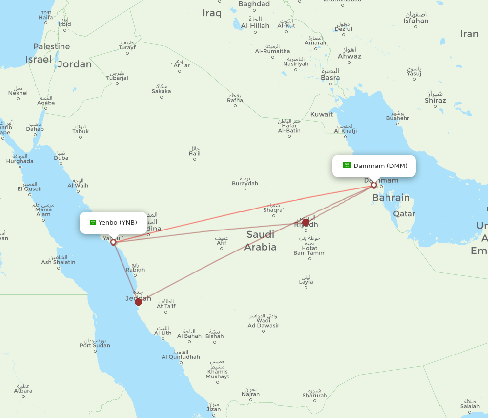 DMM to YNB flights and routes map