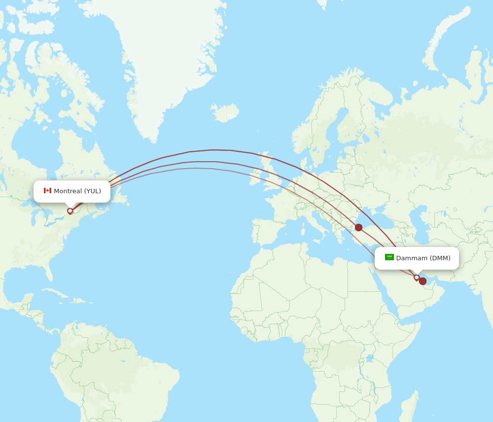 DMM-YUL flight routes