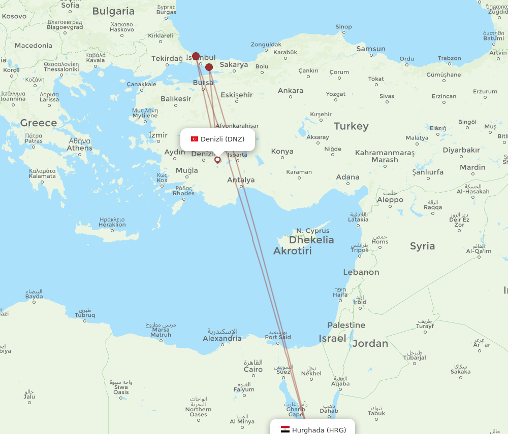 DNZ-HRG flight routes