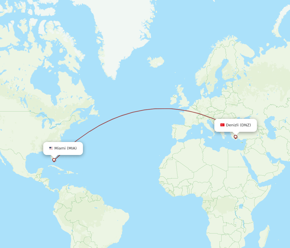 DNZ to MIA flights and routes map