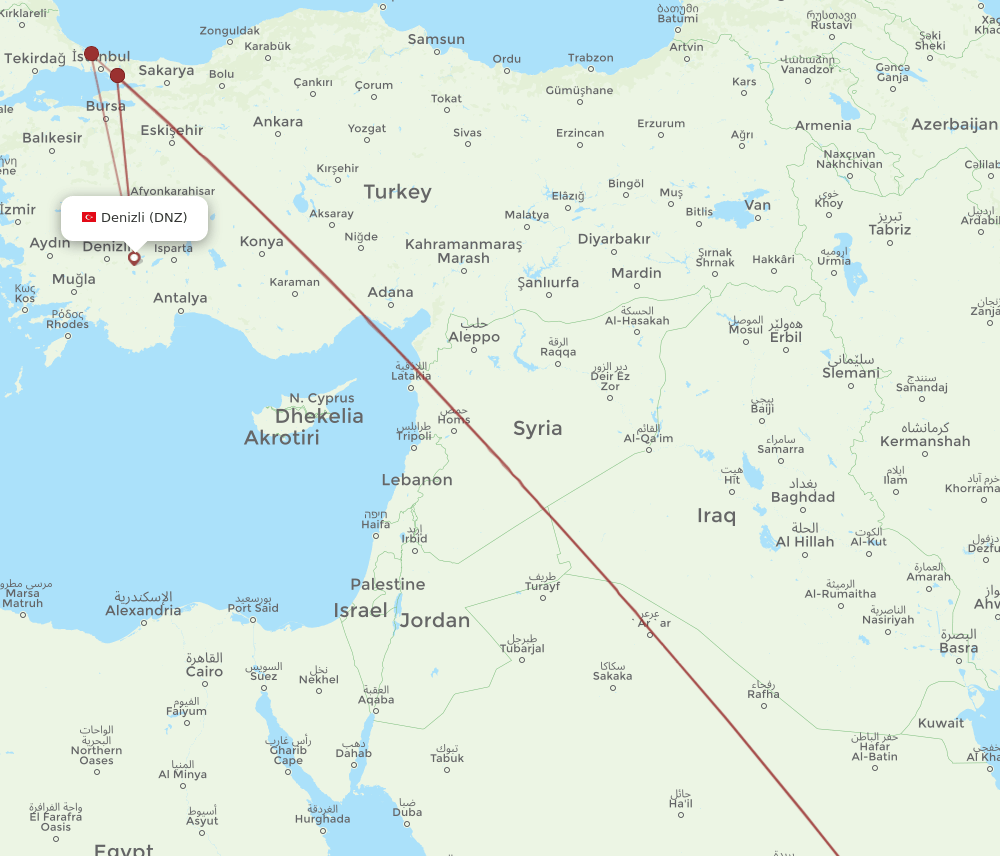 DNZ-RUH flight routes