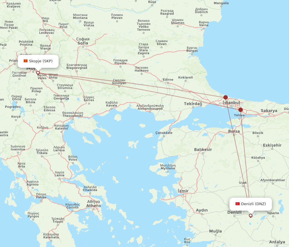 DNZ to SKP flights and routes map