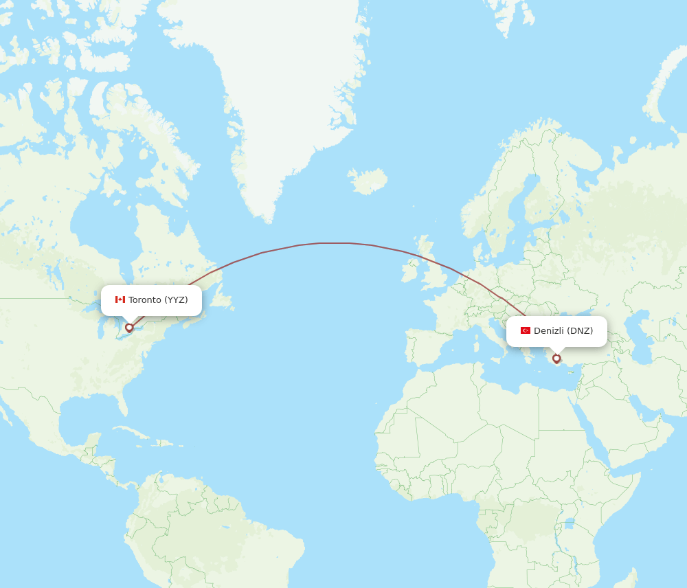 Toronto - Denizli route map and flight paths