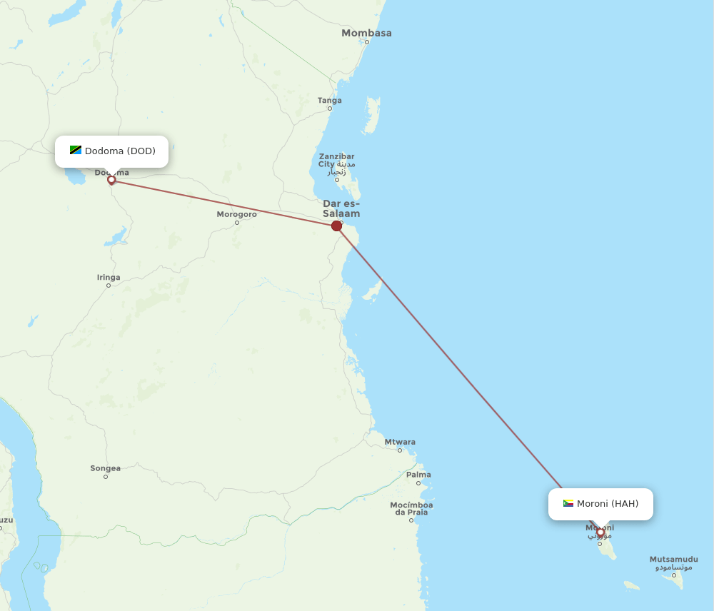 DOD to HAH flights and routes map