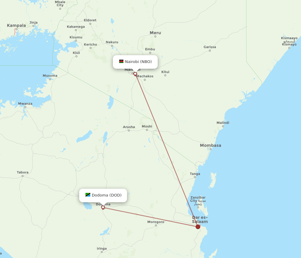 DOD to NBO flights and routes map