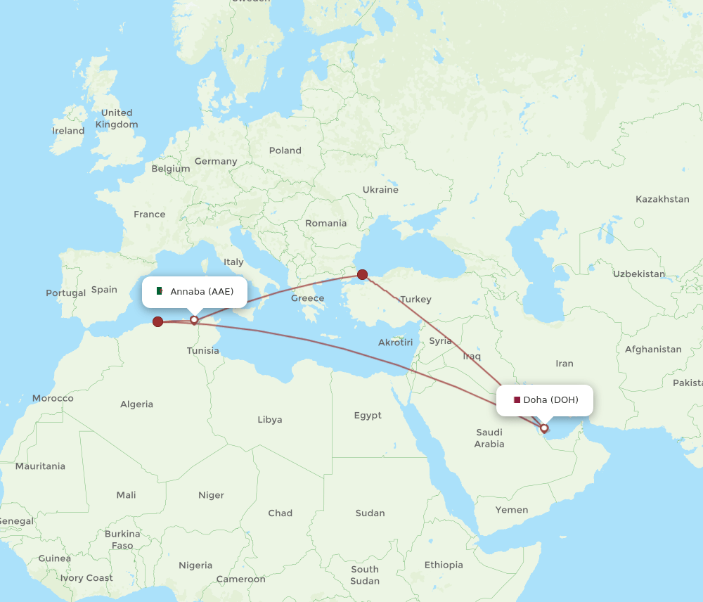 DOH-AAE flight routes