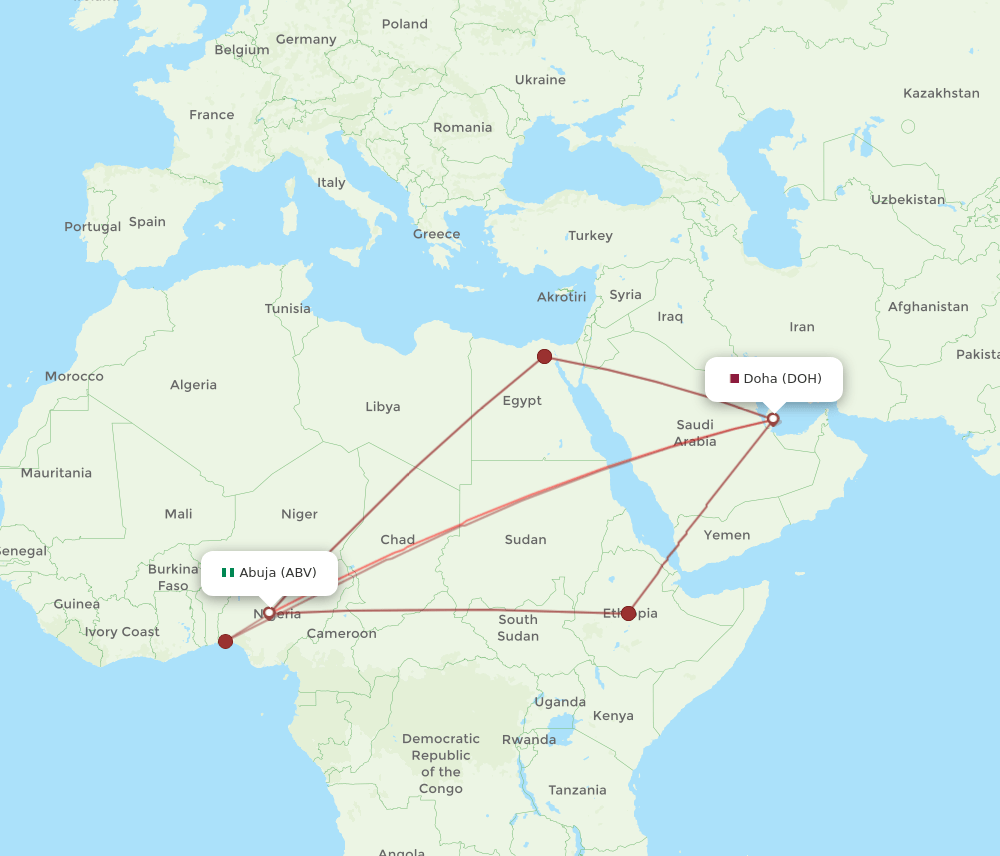 DOH to ABV flights and routes map