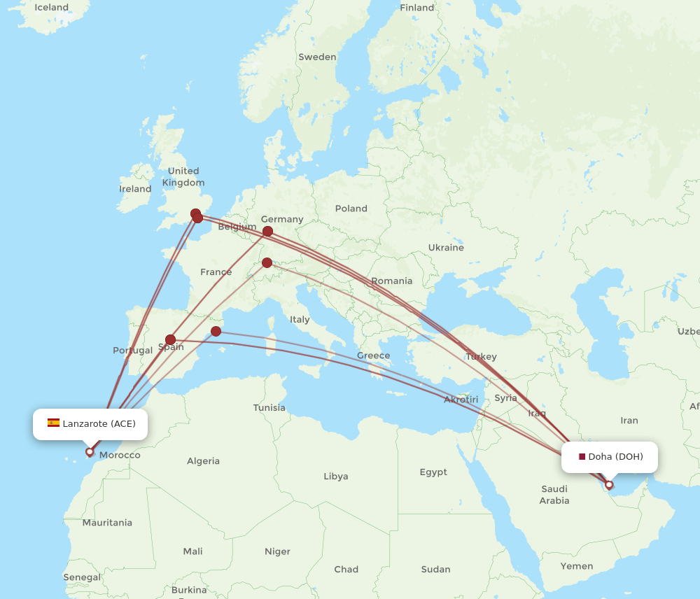 DOH to ACE flights and routes map