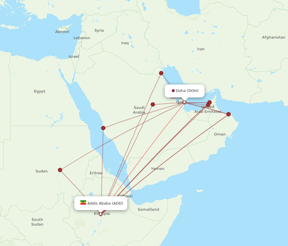 DOH-ADD flight routes