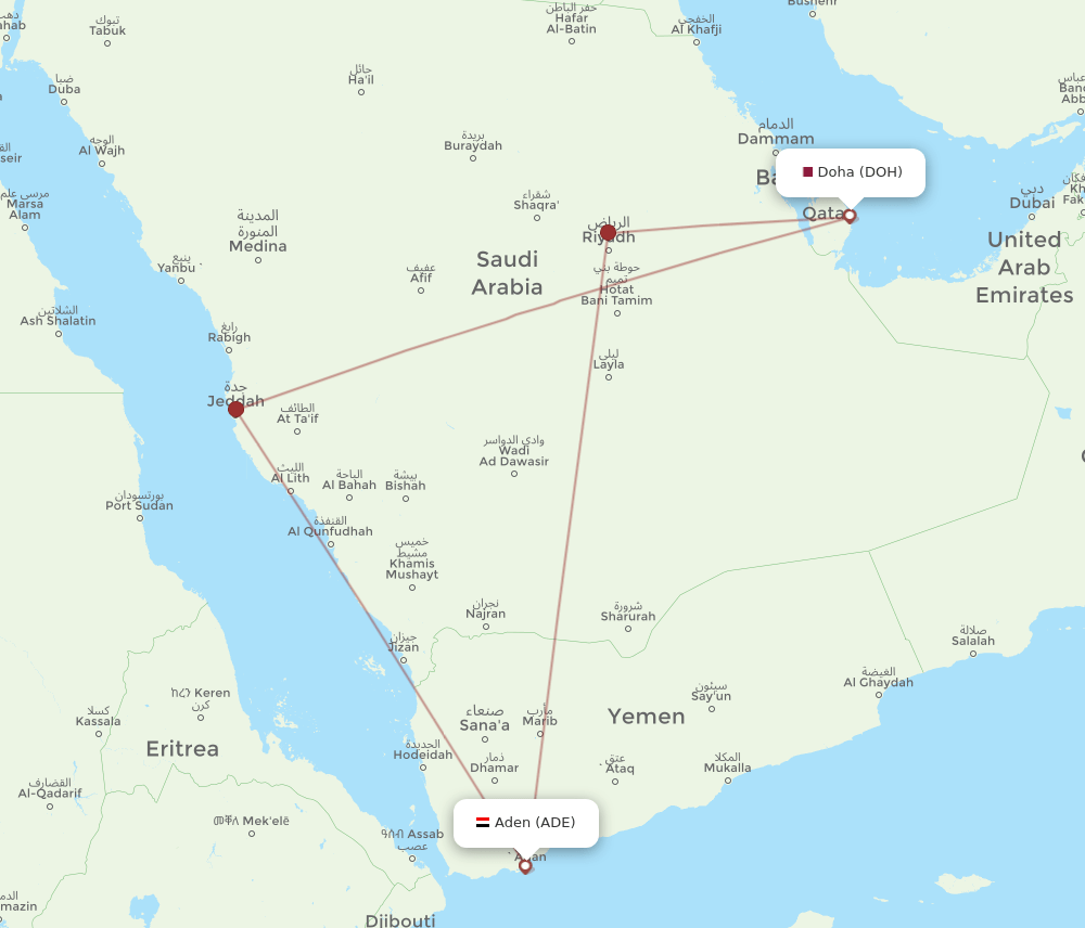 DOH-ADE flight routes