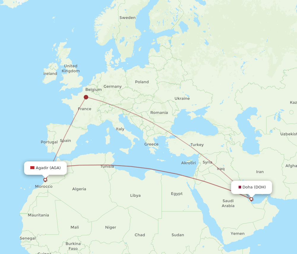 DOH-AGA flight routes