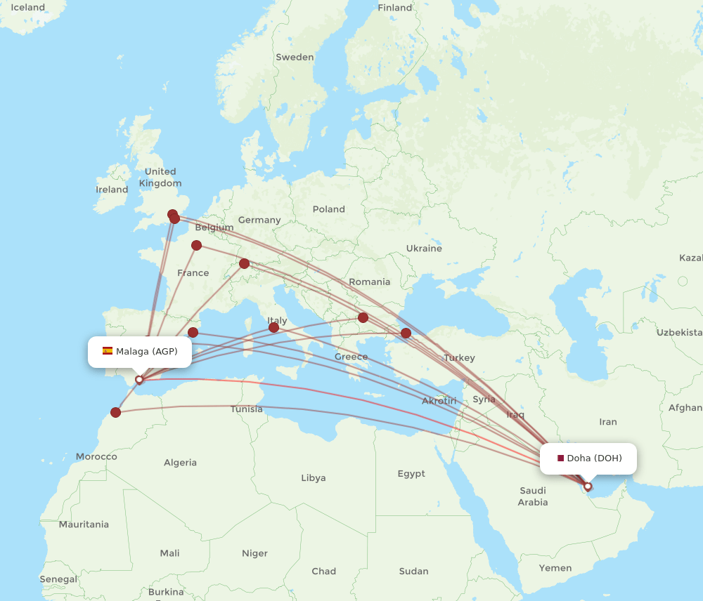 DOH to AGP flights and routes map