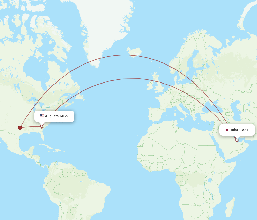 DOH to AGS flights and routes map