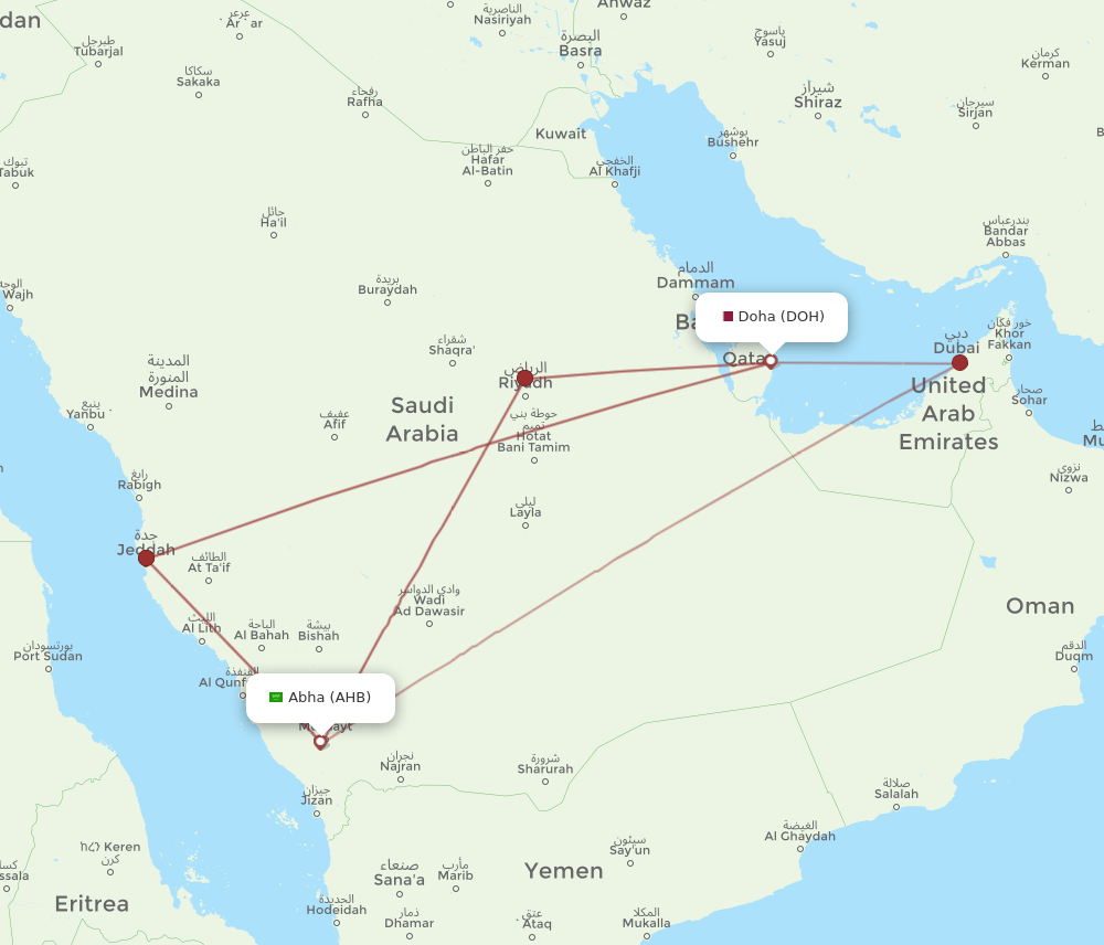 DOH to AHB flights and routes map