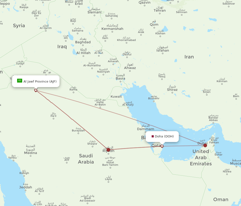 DOH-AJF flight routes