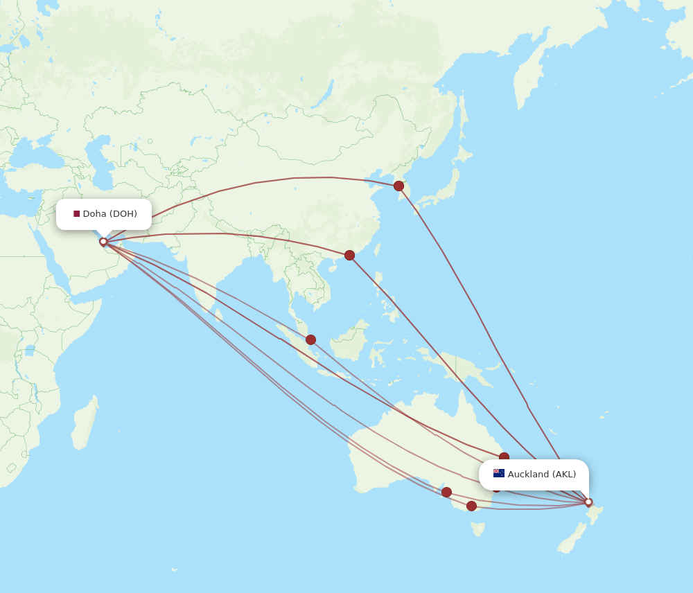 DOH to AKL flights and routes map