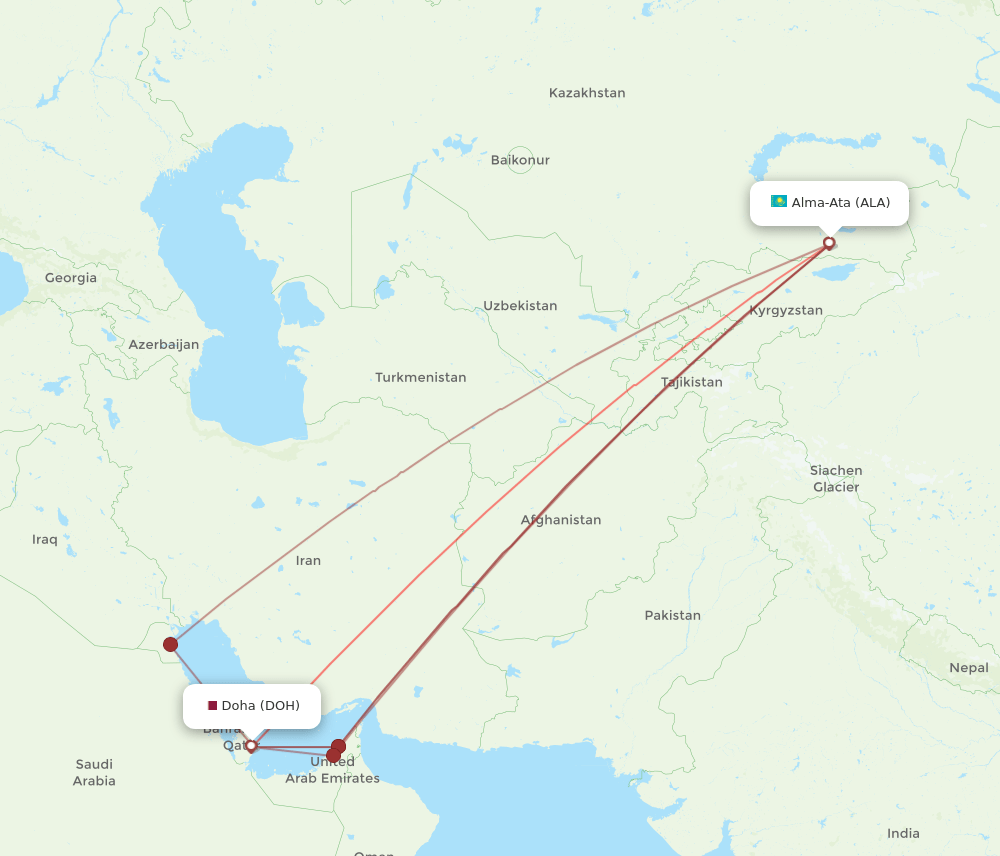 DOH-ALA flight routes