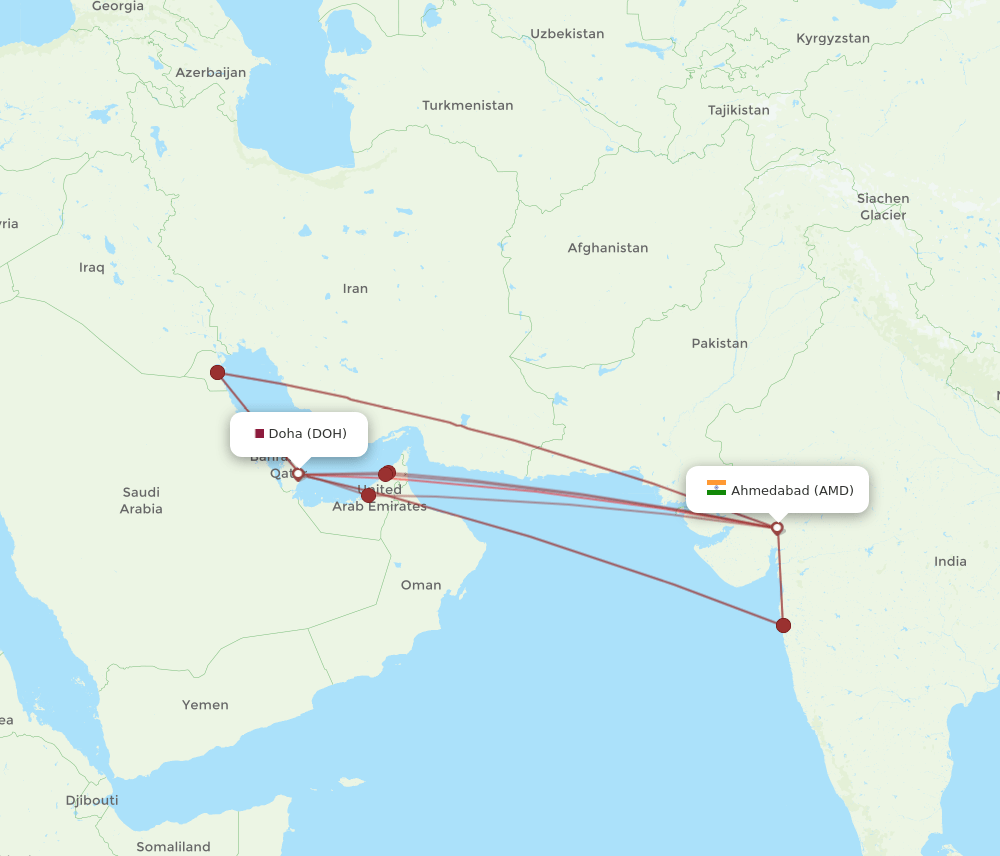 DOH to AMD flights and routes map