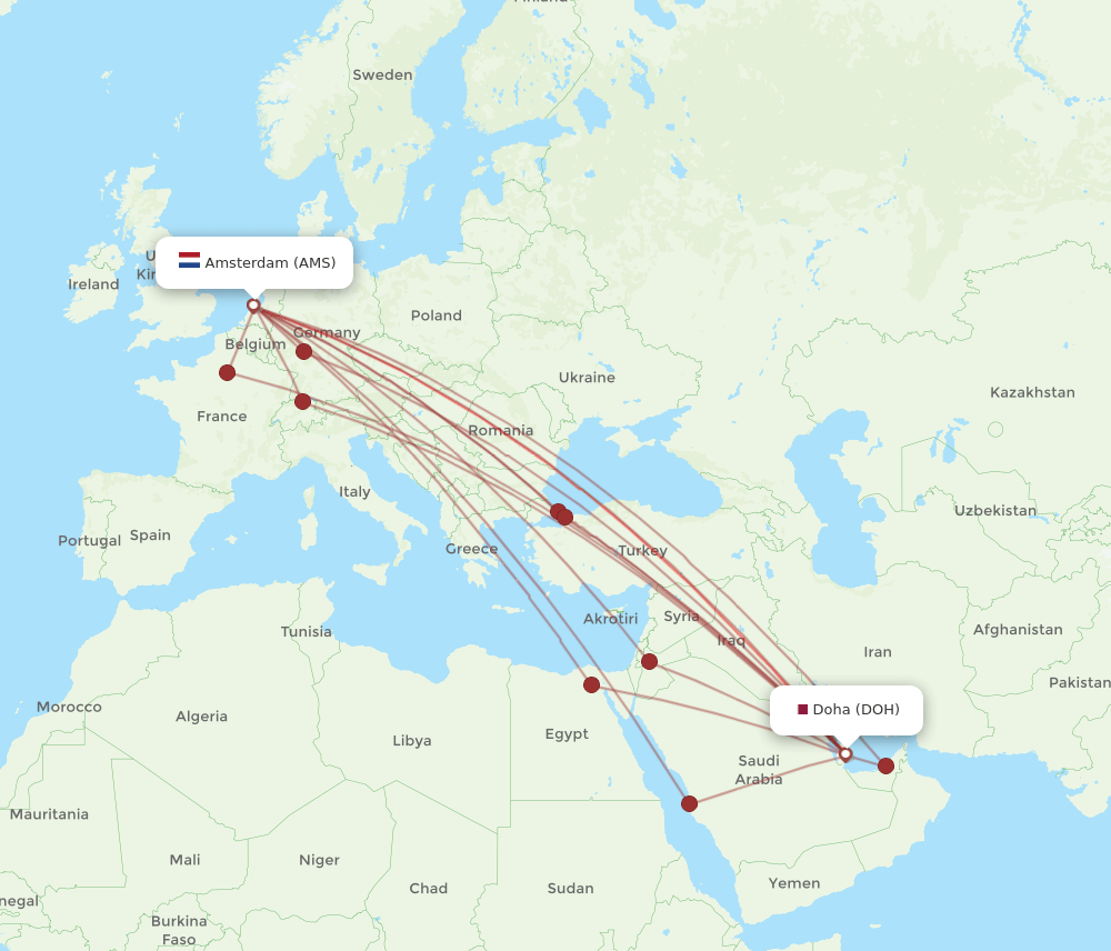 DOH-AMS flight routes