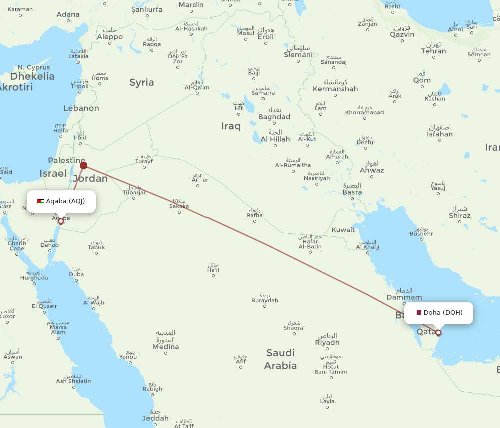 DOH to AQJ flights and routes map