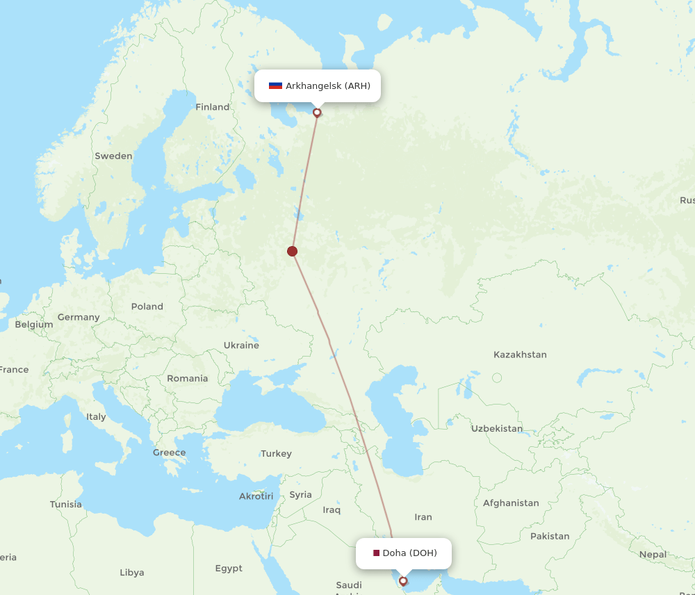DOH-ARH flight routes