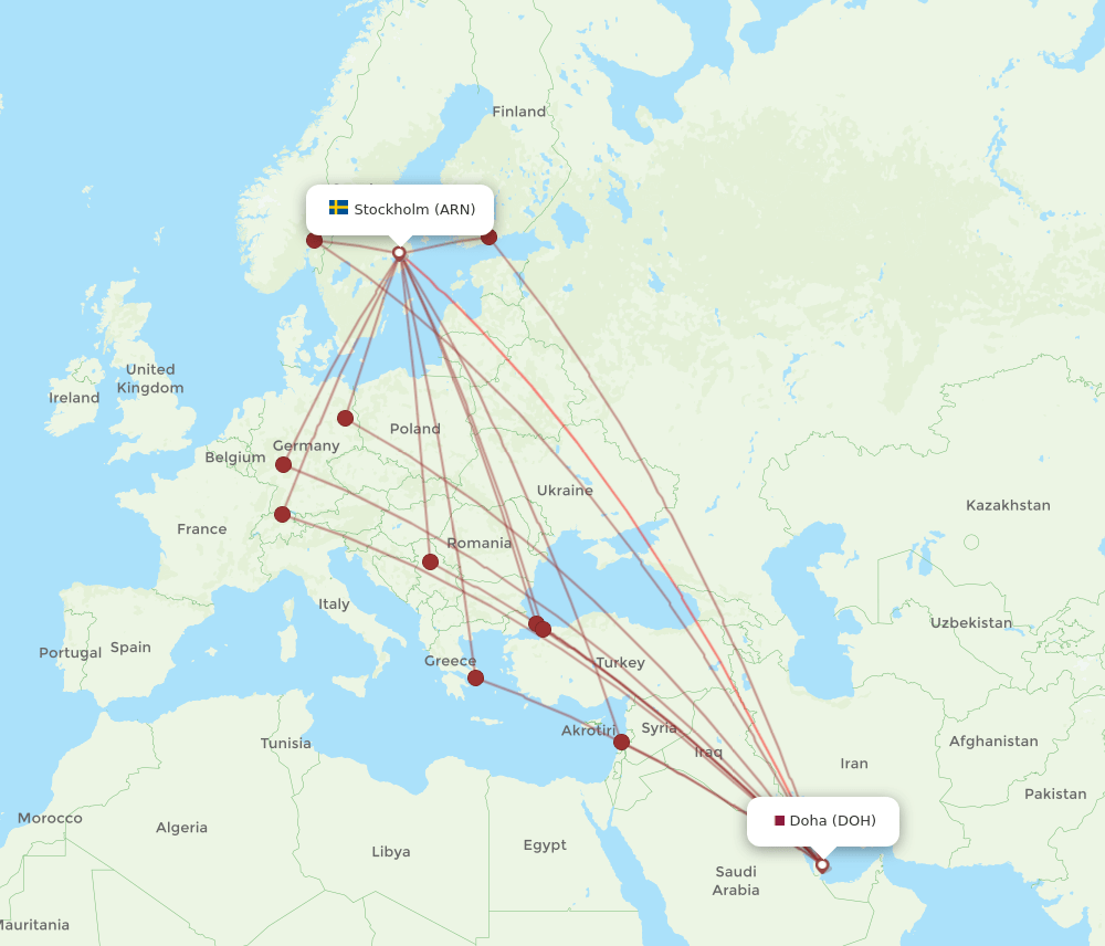 DOH-ARN flight routes