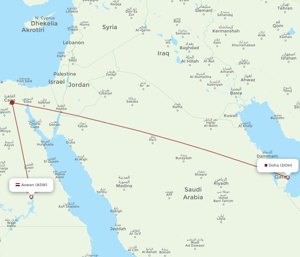 DOH to ASW flights and routes map