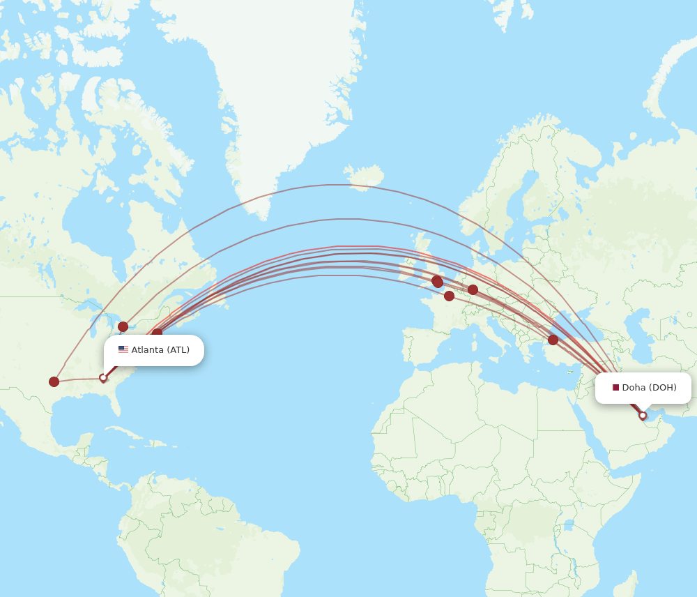 DOH-ATL flight routes