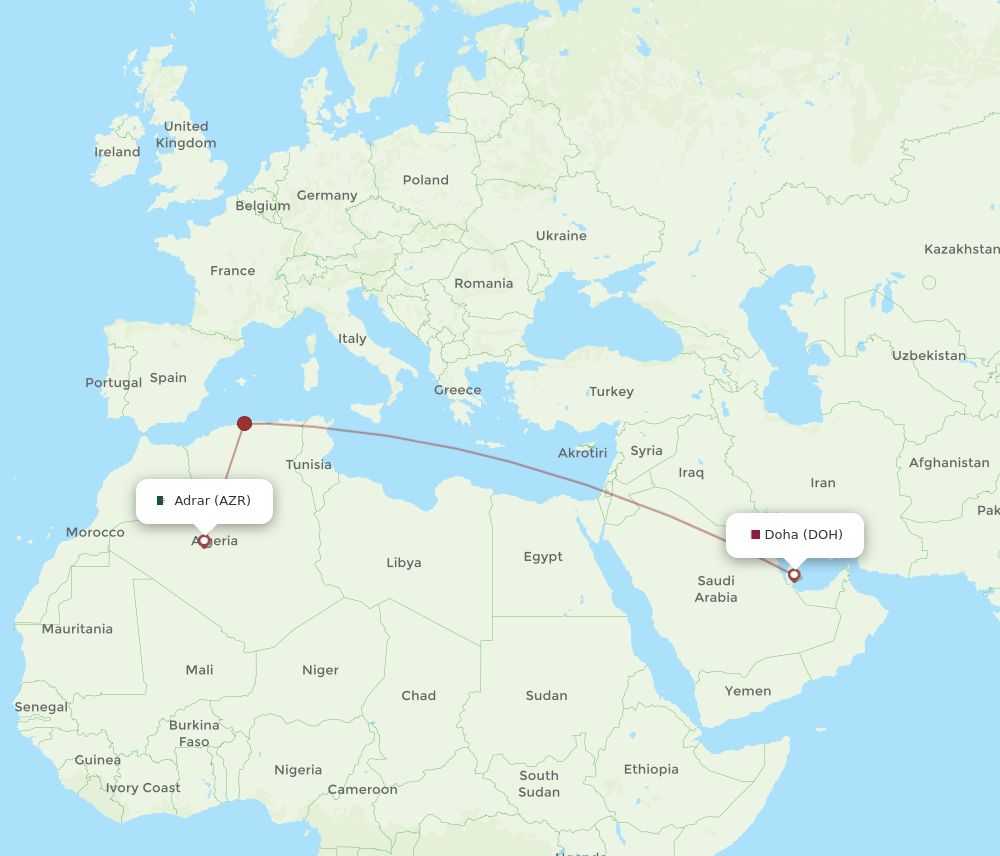 DOH-AZR flight routes