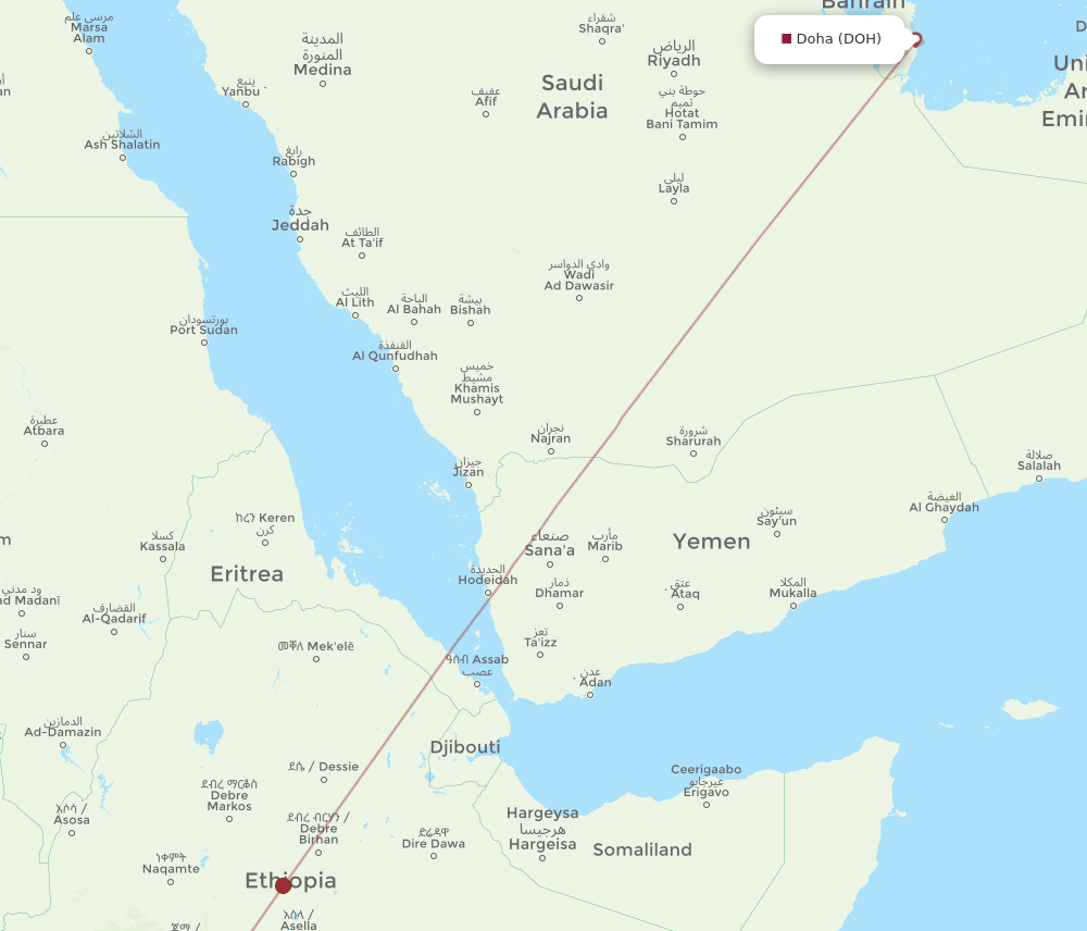 DOH-BCO flight routes