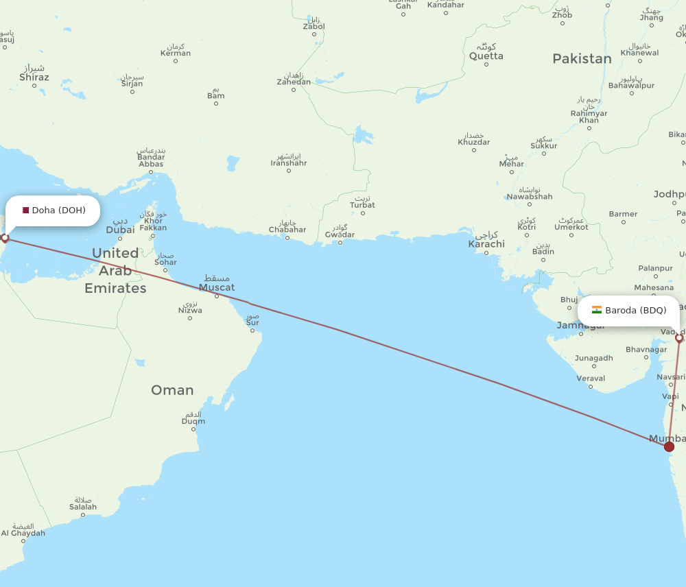 DOH-BDQ flight routes