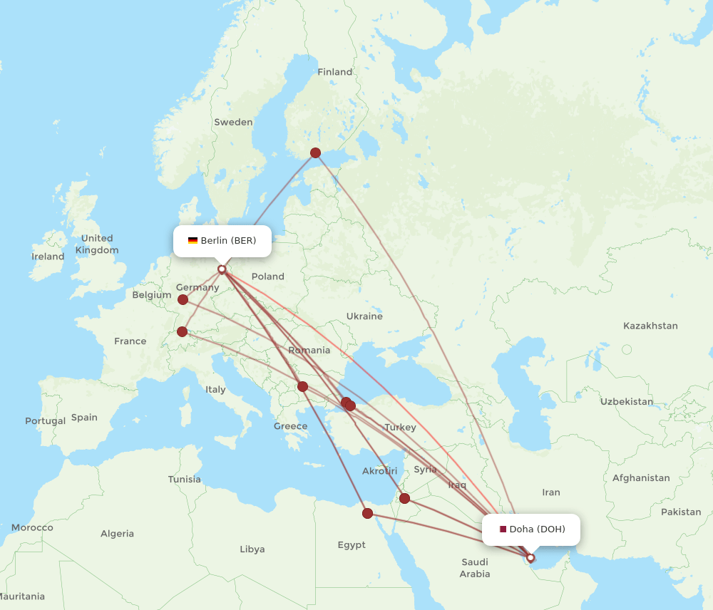 DOH to BER flights and routes map