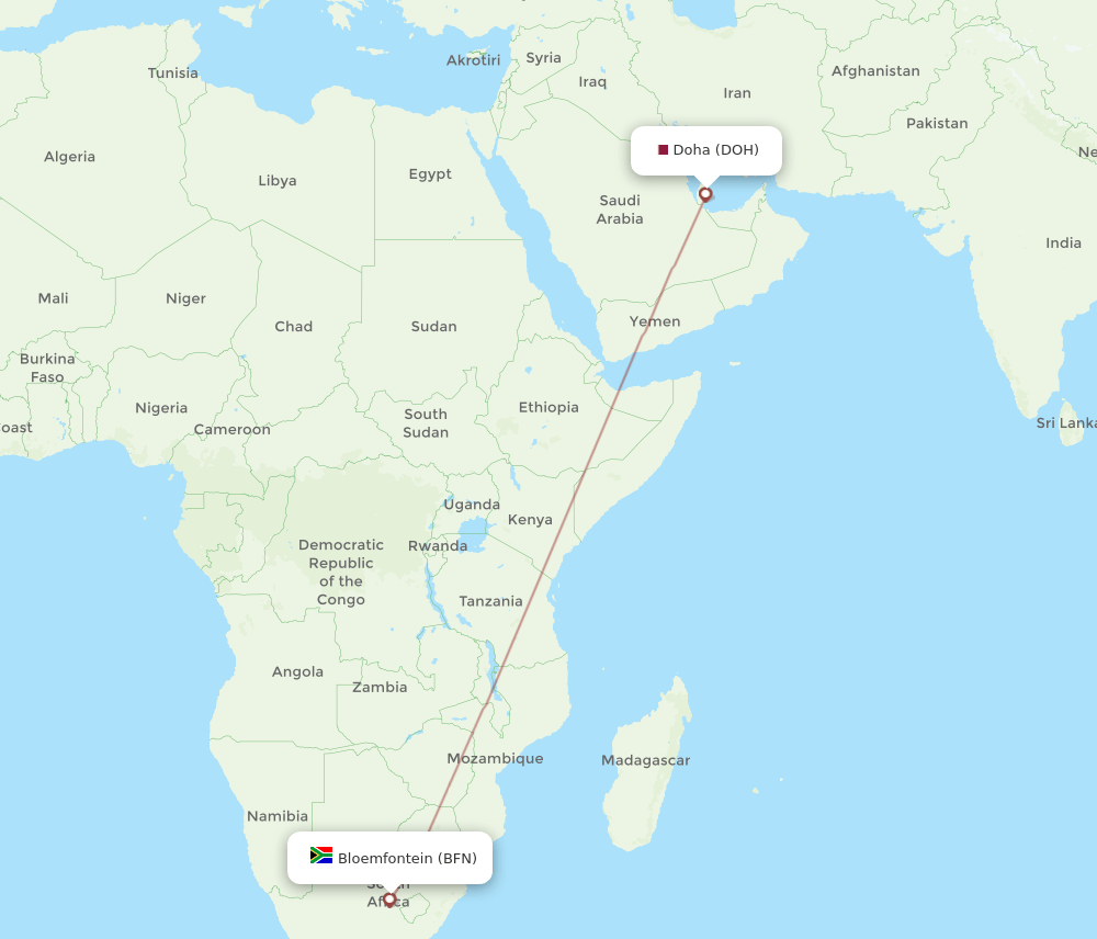 DOH to BFN flights and routes map