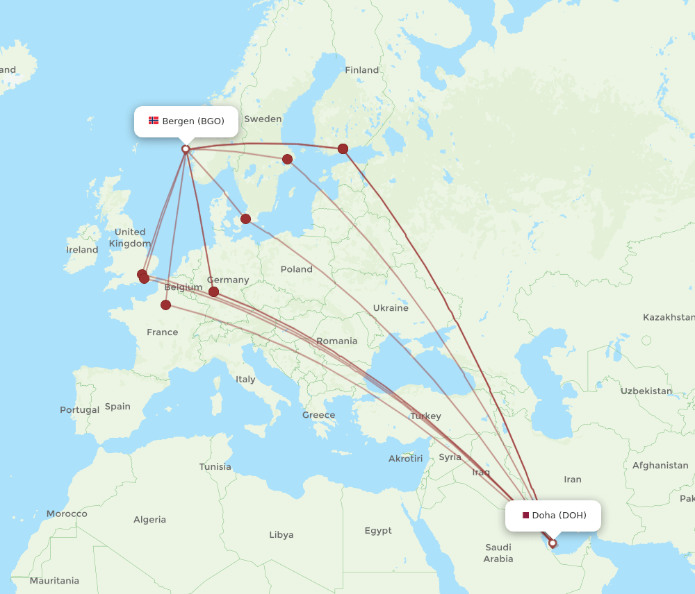DOH-BGO flight routes