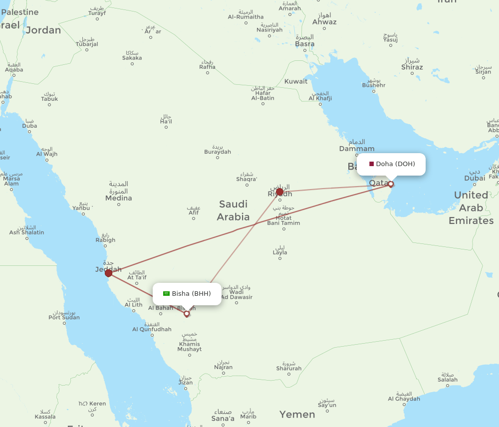 DOH-BHH flight routes