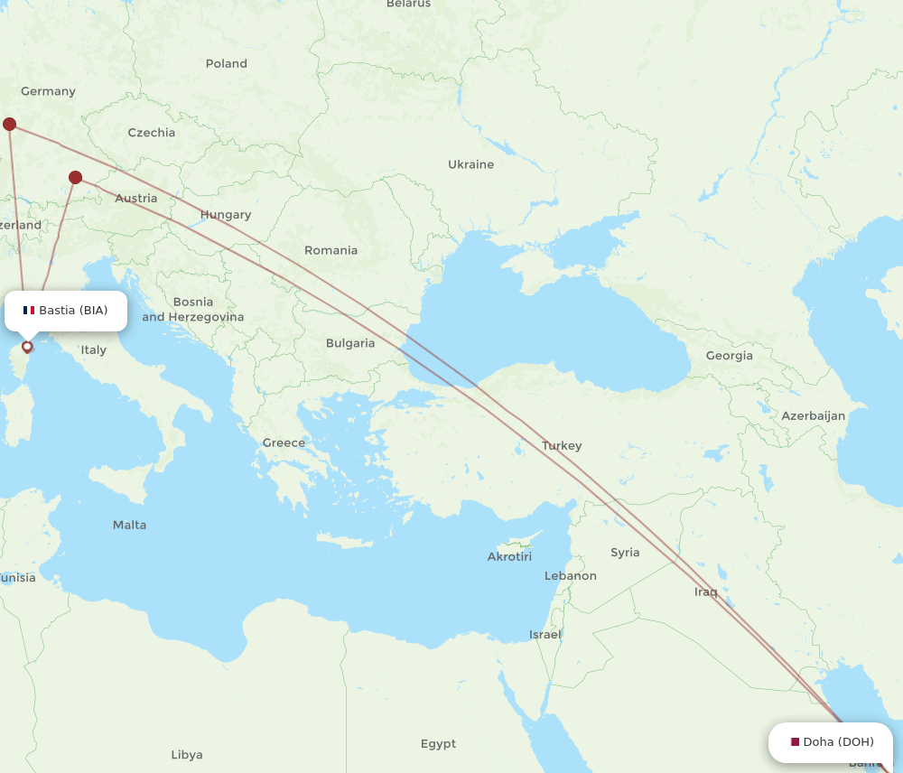DOH-BIA flight routes