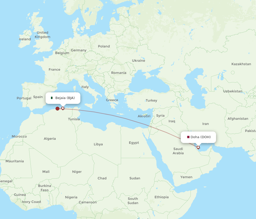 DOH-BJA flight routes