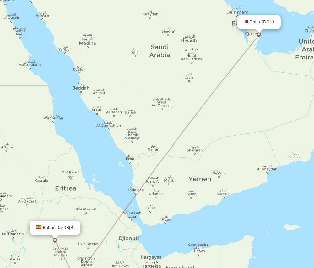 DOH-BJR flight routes