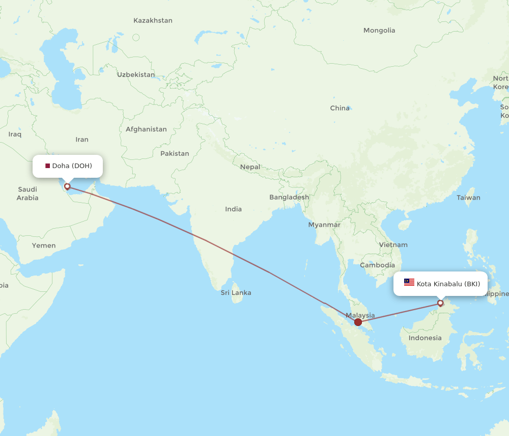 DOH-BKI flight routes